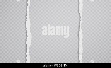 Torn white vertical paper strips are on squared background. Vector illustration Stock Vector