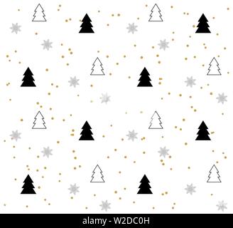 White Seamless pattern with black Christmas trees Stock Vector