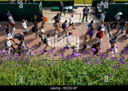 Wimbledon, London, UK. 8th July 2019, The All England Lawn Tennis and Croquet Club, Wimbledon, England, Wimbledon Tennis Tournament, Day 7; Fans arrive at the Wimbledon grounds Credit: Action Plus Sports Images/Alamy Live News Stock Photo