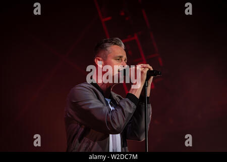 Keane perform live at the 2019 Cornbury Festival, Great Tew, Oxfordshire. Keane are an English rock band from Battle, East Sussex, formed in 1995 Stock Photo