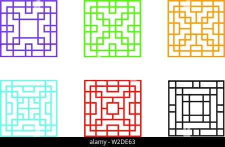 Square Chinese window frame on white, vector art Stock Vector