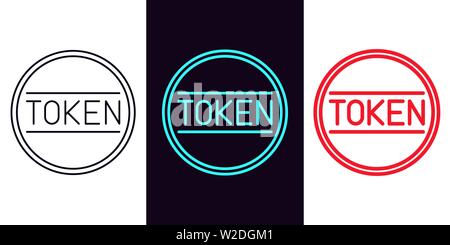 Token icon with different stroke thickness, Cryptocurrency. Set of isolated Token coin in outline style. Graphic sign, element and symbol. Vector silh Stock Vector