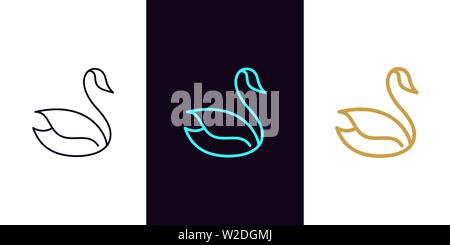 Swan icon with different stroke thickness, Bird. Set of isolated elegant Swan in outline style. Graphic sign, element and symbol. Vector silhouette il Stock Vector