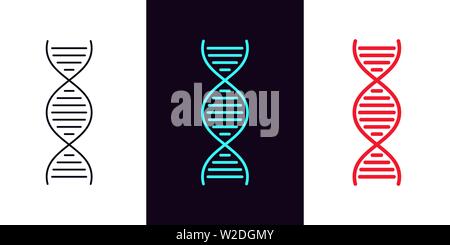 DNA icon with different stroke thickness, structure. Set of isolated DNA Helix in outline style. Genetic spiral sign, medical element and gene symbol. Stock Vector