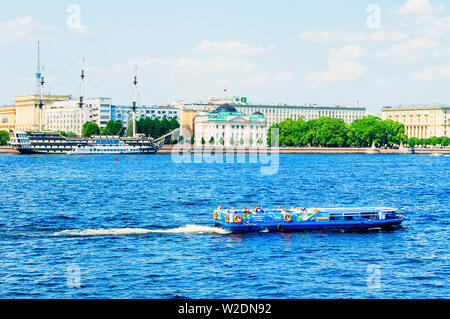 St Petersburg, Russia - June 6, 2019. Water area of the Neva river and floating touristic sailboats in St Petersburg, Russia. Travel landscape of St P Stock Photo