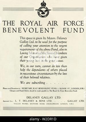 'The Royal Air Force Benevolent Fund', 1941. Creator: Unknown. Stock Photo