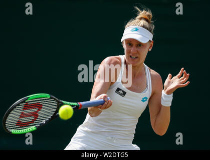 London, Britain. 8th July, 2019. Alison Riske of the United States competes during the women's singles fourth round match with Ashleigh Barty of Australia at the 2019 Wimbledon Tennis Championships in London, Britain, on July 8, 2019. Credit: Han Yan/Xinhua/Alamy Live News Stock Photo