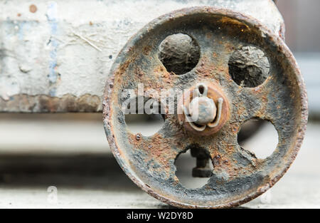 old rusty metal wheel closeup detail view Stock Photo