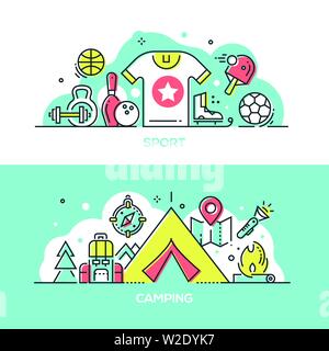 Sport and camping - modern line design style illustrations Stock Vector