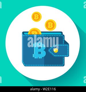 Bitcoin wallet icon flat style, cryptocurrency wallet icon vector Stock Vector