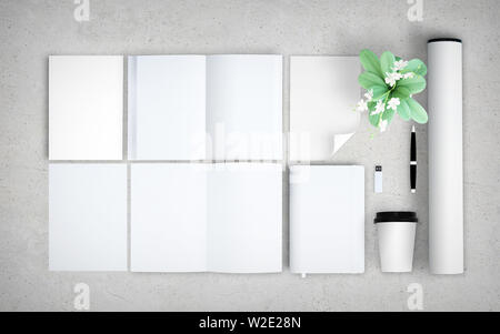 blank elements top view 3d rendering at office Stock Photo