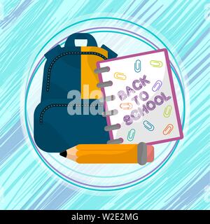 Back to school image with text on a blue watercolor background- Vector Stock Vector