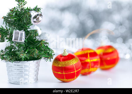 christmas balls decorations background with red balls Stock Photo
