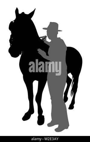 Young person standing with horse Stock Vector