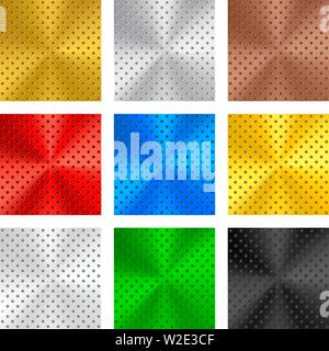 Vector illustration. Set of nine metallic plates in multiple colors. Stock Vector