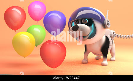 Funny Cartoon Puppy Dog Wearing an American Football Helmet, 3d