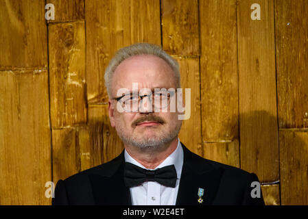 Riga, Latvia. 8th July 2019. Egils Levits, President of Latvia, during Reception in honour of the inauguration of President of Latvia Mr Egils Levits accompanied by First Lady of Latvia Mrs Andra Levite. Credit: Gints Ivuskans/Alamy Live News Stock Photo