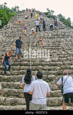 Coba, Mexico - Circa 2010. Coba is an ancient Mayan city on the Yucatán Peninsula, located in the Mexican state of Quintana Roo. Nohuch Mul Stock Photo