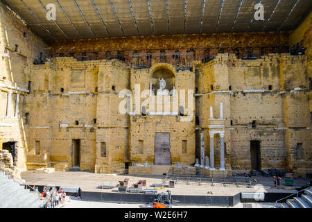 Statue Of Emperor Augustus in Roman Theater of Arausio, Orange, Vaucluse, France. Stock Photo