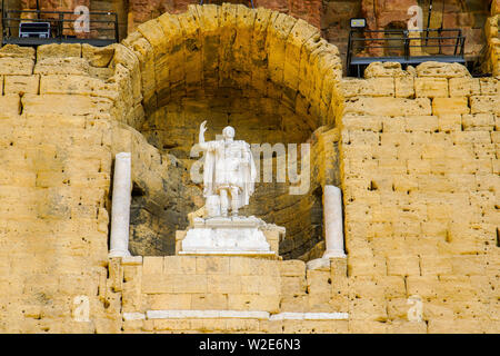 Statue Of Emperor Augustus in Roman Theater of Arausio, Orange, Vaucluse, France. Stock Photo