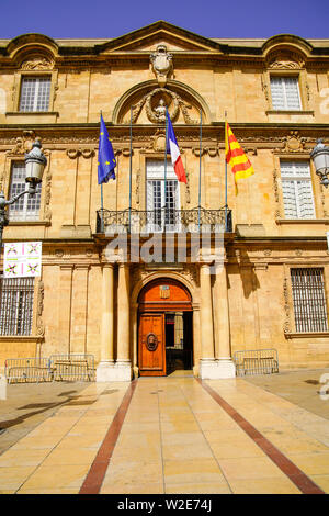 Hotel de Ville, main entrance in Aix-en-Provence. City and commune in Southern France. Stock Photo