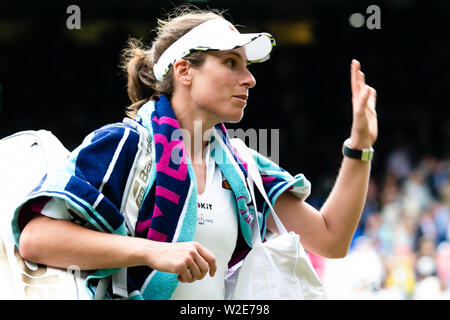 London, UK, 8th July 2019: Johanna Konta from Great Britain is in action during the 4th round at day 8 at the Wimbledon Tennis Championships 2019 at the All England Lawn Tennis and Croquet Club in London. Credit: Frank Molter/Alamy Live news Stock Photo