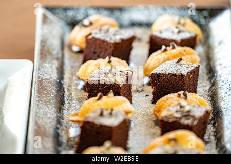 close up brownies cake with the others Thai desserts beside it. Stock Photo