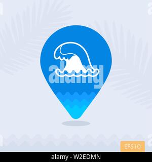 Ocean wave vector pin map icon. Beach Map pointer. Summer Map markers. Summertime. Vacation, eps 10 Stock Vector