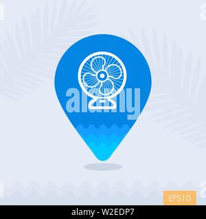 Ventilator vector pin map icon. Map pointer. Summer Map markers. Summertime. Vacation, eps 10 Stock Vector
