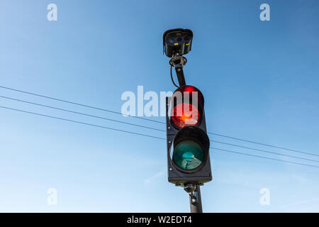 traffic light with surveillance camera Stock Photo