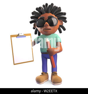 Cartoon black man with dreadlocks holding an email address symbol, 3d  illustration render Stock Photo - Alamy