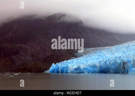 The receding Grey Glacier on the Southern Ice Field in Patagonia in the Torres del Paine National Park in Chilen Patagonia Stock Photo