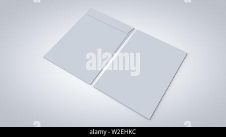 A4 envelope mockup front and back view, realistic 3D illustration for corporate branding presentation, isolated on white background. Stock Photo