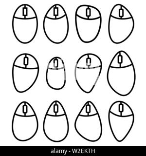 Different Computer Mouse Symbol Isolated on White Background. Simple Thin Line Icon, Linear Logo Cursor, Pointer Stock Vector