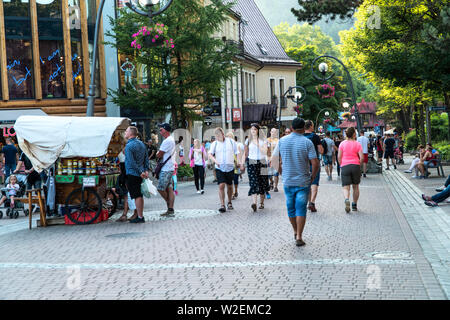 Zakopane, Poland June 2019. krupowki street tourists walking on the street in the summer evening Stock Photo