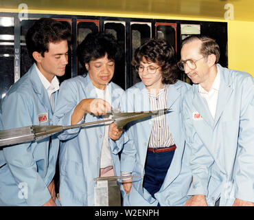 NASA Staff Dr.Darden, Matthew Overhold, Kathy Needleman, Robert Mack. Mach 3 Sonic Boom Model Wind Tunnel Stock Photo