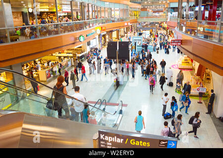 ISTANBUL, TURKEY - MARCH 16, 2017: Interior of Departure hall in Sabiha Gokcen International Airport. More than 32 million tourists visit Turkey a yea Stock Photo