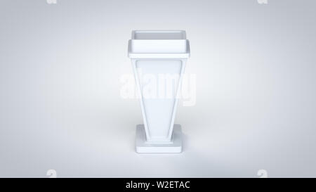 White tribune rostrum stand, realistic 3D illustration for corporate branding presentation, isolated on white background. Stock Photo