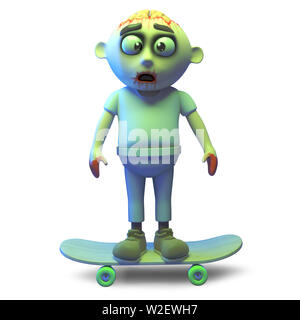 Cool undead zombie monster riding on a skateboard, 3d illustration render Stock Photo