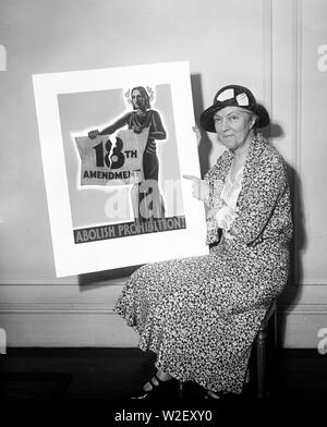 Woman holding poster 'Abolish Prohibition!' ca. 1931 Stock Photo