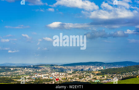 Aerial view on cityscape of Zurich from Bergdietikon Stock Photo