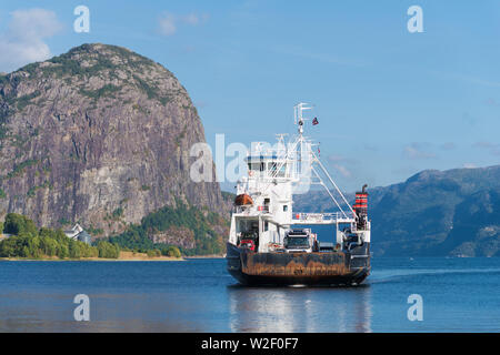 OANES, NORWAY - JULY 25, 2018: Ferry boat from Lauvvik approaching. It