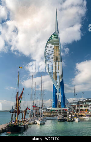 Portsmouth, Hampshire, England. On a hot and humid day on the Hampshire coast, the sun shines on Gunwharf Quays in the historic port of Portsmouth and