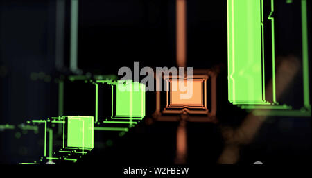 3D stock market red and green candles in a matrix glitch manipulation concept Stock Photo