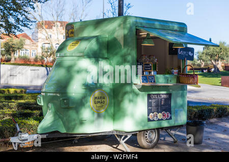 Porto, Portugal - November 15, 2017: Food truck selling coffee, limonade, drinks and sweets parked on the streets in the beautiful city of Porto, Port Stock Photo