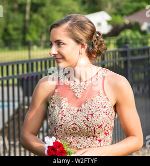 Young Teenage Girl Dressed up for her Prom Stock Photo