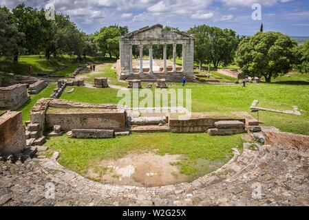 Odeon with rows of seats in front of the ruins of a Doric Buleuterion, former assembly hall, ruins, Apollonia, Vlora, Vlore, Albania Stock Photo