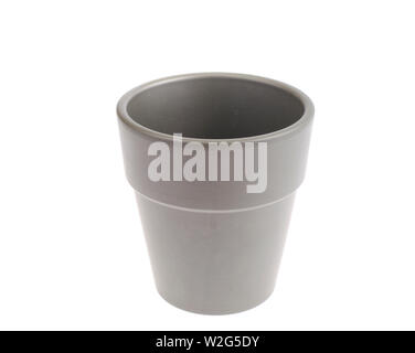 Flower pot of gray color on white background.  Stock Photo