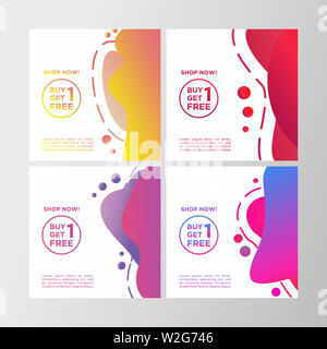 Coupon discount buy one get one free sale banner set. Modern liquid design template colorful special offer. Can use for social media promotion, flyer, Stock Photo