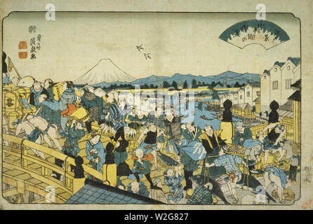 Edo hakkei Nihonbashi no Seiran (Clearing Weather at Nihonbashi  from the series Eight Views of Edo.), 1844-1847, Artist Keisai Eisen ( 1790–1848 ), Private Collection. Stock Photo